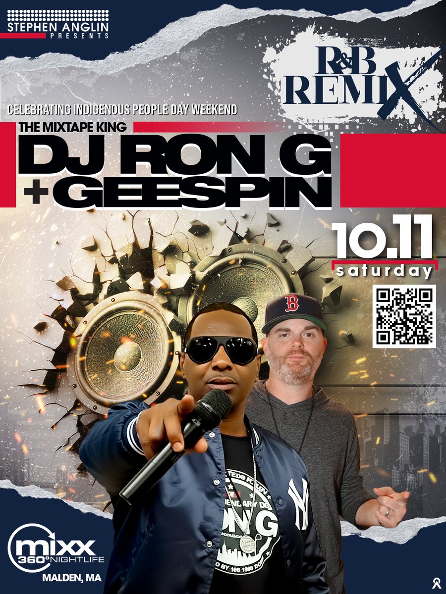 MIXKING155's tweet image. STEPHEN ANGLIN PRESENTS R&amp;amp;B REMIX PARTY.
Come Party with DJ RON G &amp;amp; GEE SPIN SAT. OCT. 11th at
MIXX 360 Nightlife
665 Broadway Malden, MA
Get your tickets Here - eventbrite.com/e/rb-remix-par…