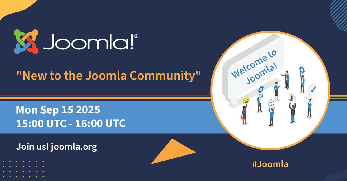 joomla's tweet photo. "New to the Joomla Community" Session
Next Date:
Thu May 15 2025 15:00 UTC - 16:00 UTC
Join us also in our Mattermost community - "New to Joomla" Channel.
The meeting link will be published there.
https://t.co/k4irWI5Bj3
#Joomla #LearnJoomla #JoomlaCommunity #JoomlaSupport https://t.co/zGBD2YD4Be