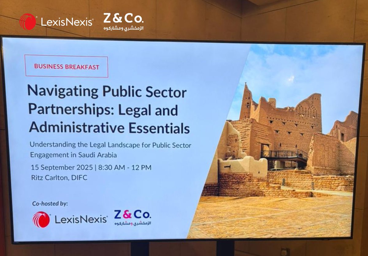 LexisNexis_ME's tweet image. Full House at our UAE Business Breakfast with Z&Co.: Operating with Saudi Government Entities | A huge thank you to everyone who joined us for a packed morning with @LexisNexis_ME and our #KSA partner @ZcoTweets
#SaudiProjects #PublicSector #LexisNexis #ZandCo #Vision2030