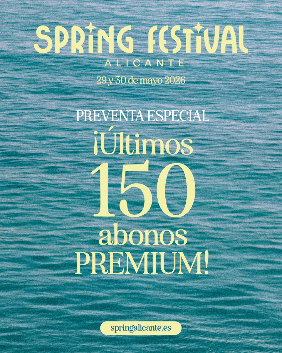 ¡ÚLTIMOS 150 ABONOS PREMIUM EN springalicante.es/abonos/! ⭐️

¿Quieres acceder a la zona más exclusiva de Spring Festival?

🌻 Gradas laterales con visión privilegiada a los escenarios.
🌼 Bebidas Premium y zona de restauración con precios especiales.
🌷Baños exclusivos.