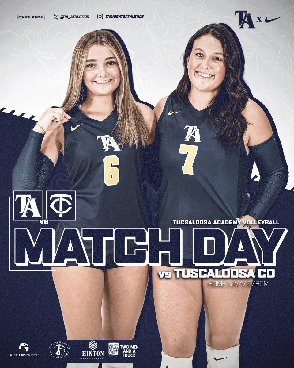 🏐 𝙈𝘼𝙏𝘾𝙃 𝘿𝘼𝙔 ⚔️
Lady Knights Take On County High
JV at 5:00 | Varsity at 6:00
#TuscaloosaAcademy #RTGK