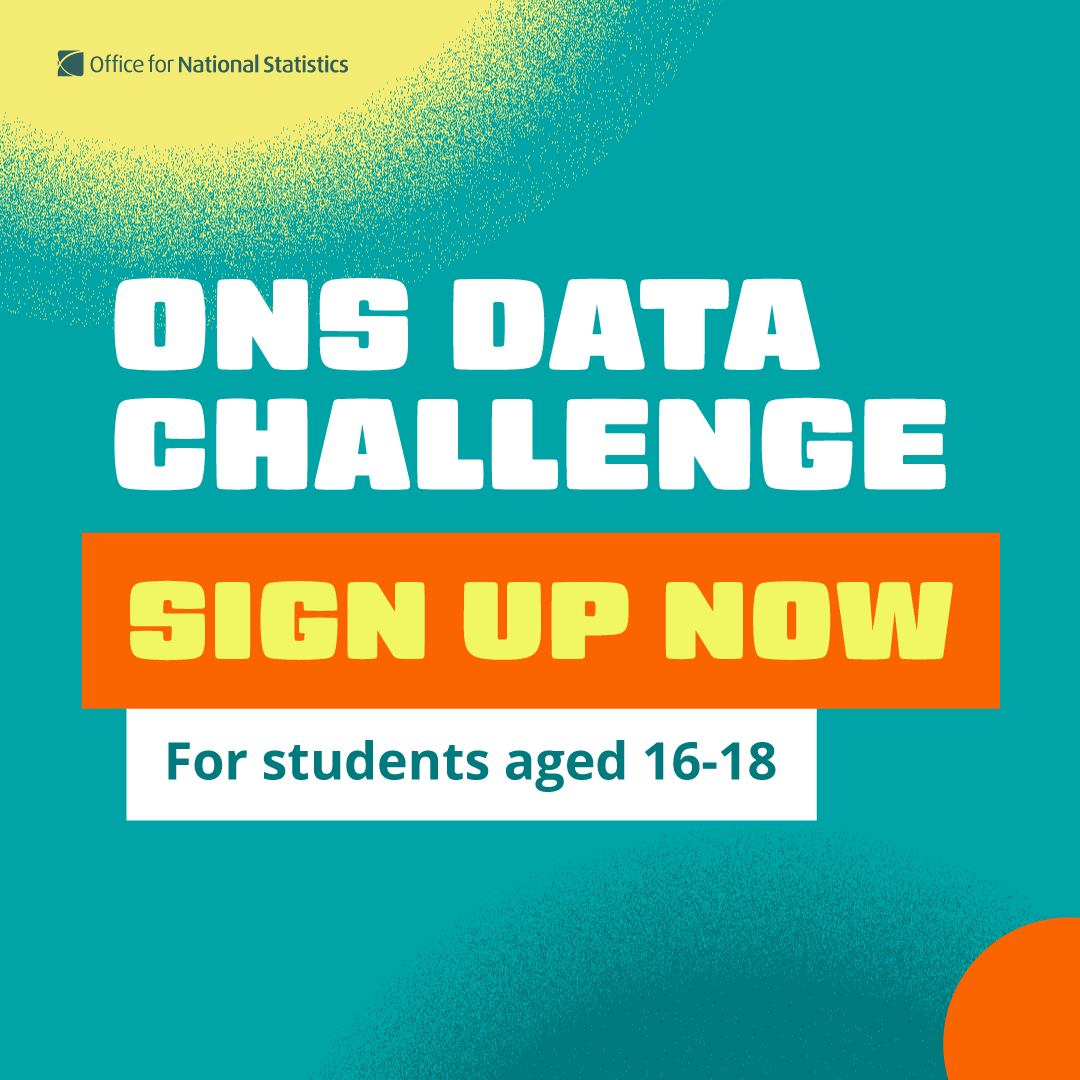 ONS's tweet photo. Looking for innovative ways to improve data literacy in your students? 

Join teachers bringing data and statistics to life in their classrooms with the #ONSDataChallenge in Maths, Geography, Business Studies or Sociology.

Get free resources https://t.co/m6QqpMBPZ5 https://t.co/o9YdRqDwQQ