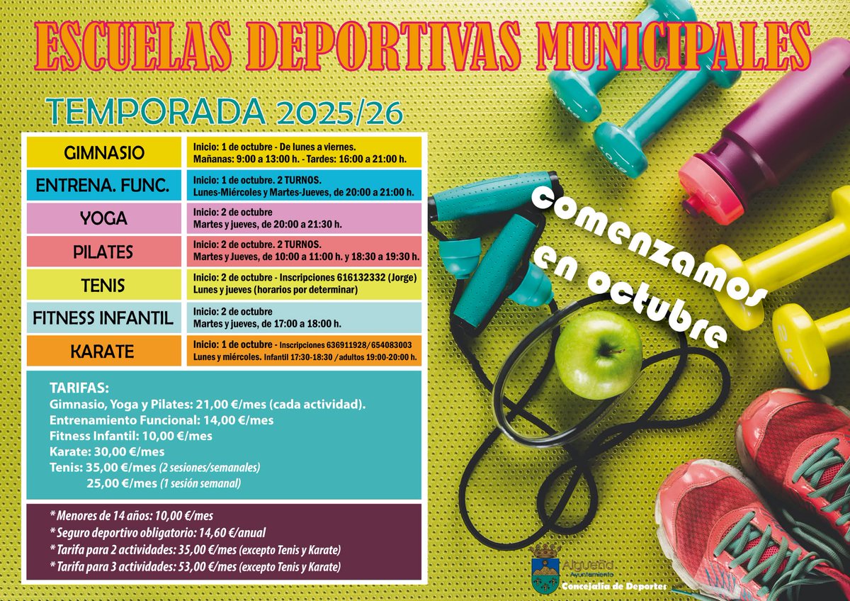 aytoalguenya's tweet image. 📢  ABRIMOS INSCRIPCIONES PARA LAS ESCUELAS DEPORTIVAS 🏋️‍♀️🧘‍♀️🎾🥋🤸‍♀️

👉 Ya puedes formalizar tu inscripción para las Escuelas Deportivas Municipales, Temporada 2025/26. 

+ Info e inscripciones en el @aytoalguenya.

 #Algueña #lAlguenya #EscuelasDeportivas