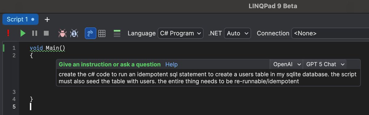 RyanRodemoyer2's tweet image. @linqpad 9 AI Chat is YUUUUUGE

✅ byo API keys
❌ monthly subs