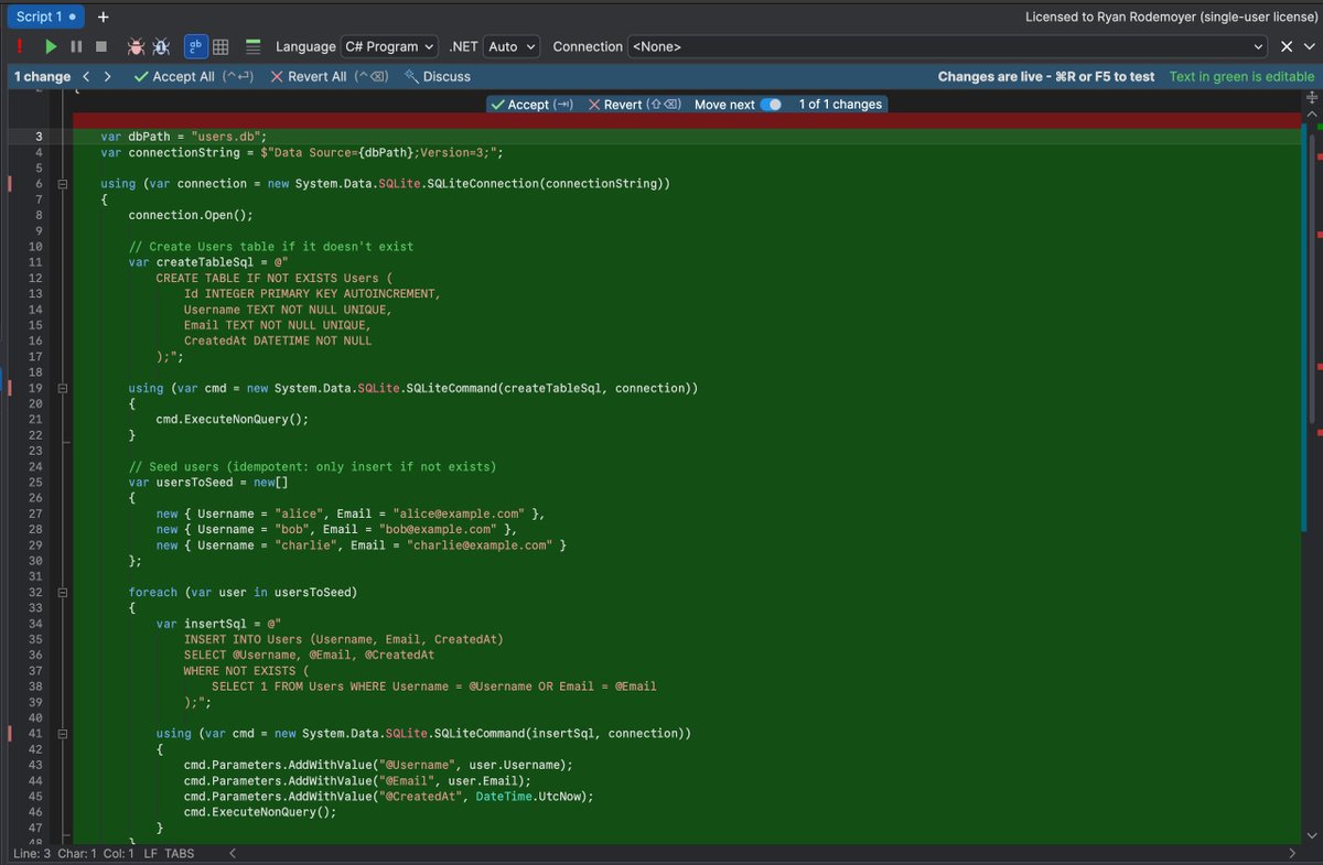 RyanRodemoyer2's tweet image. @linqpad 9 AI Chat is YUUUUUGE

✅ byo API keys
❌ monthly subs