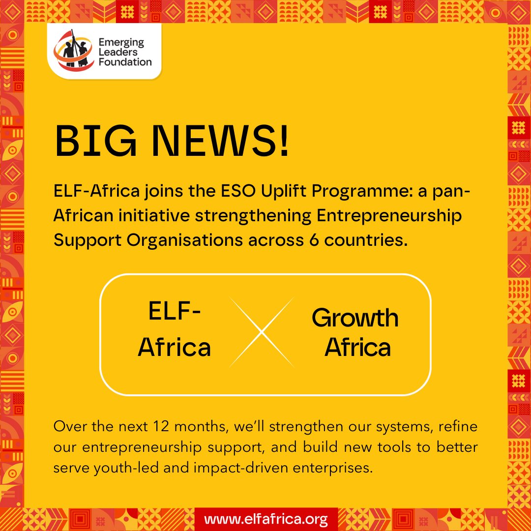 We’re excited to share that ELF-Africa has been selected to join the ESO Uplift Programme — a pan-African initiative by <a href="/GrowthAfrica/">GrowthAfrica</a>  with partners including Draper Richards Kaplan Foundation, Amahoro Coalition, and SDC. 🌍

Over the next 12 months, we’ll strengthen our systems,