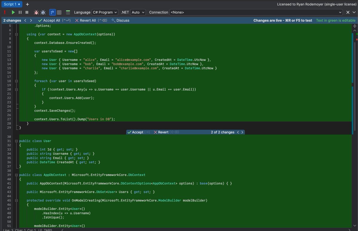 RyanRodemoyer2's tweet image. @linqpad 9 AI Chat is YUUUUUGE

✅ byo API keys
❌ monthly subs