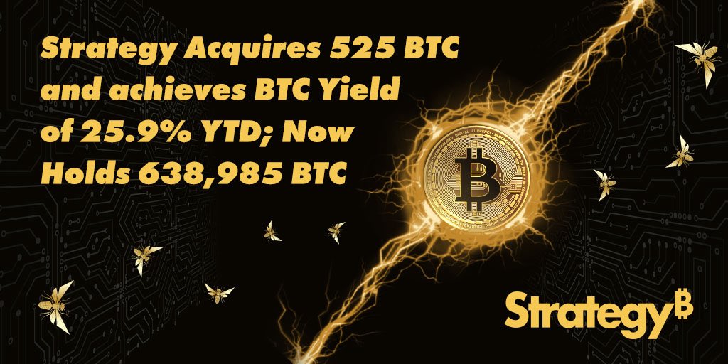 blocktrainer's tweet photo. Strategy hat vergangene Woche weitere 525 Bitcoin für 60,2 Mio. $ gekauft!

Die Mittel beschaffte sich das Unternehmen durch die Ausgabe der Vorzugsaktien:
- $STRF für 34 Mio. $
- $STRK für 17,3 Mio. $
- $STRD für 16,9 Mio. $

@Strategy hält jetzt 638.985 $BTC auf der Bilanz. 📈 https://t.co/ZKwnDi3UZC