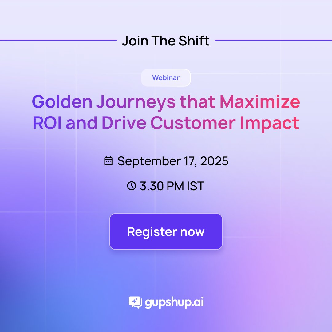 gupshup's tweet image. Leading brands are winning business growth and strategy on WhatsApp with rich media journeys that Connect -&amp;gt; Converse -&amp;gt; Convert -&amp;gt; Support customers. And you should too!

Join our exclusive virtual session!
Register now: bit.ly/3Vf8o0G

#GupshupAI #CXautomation