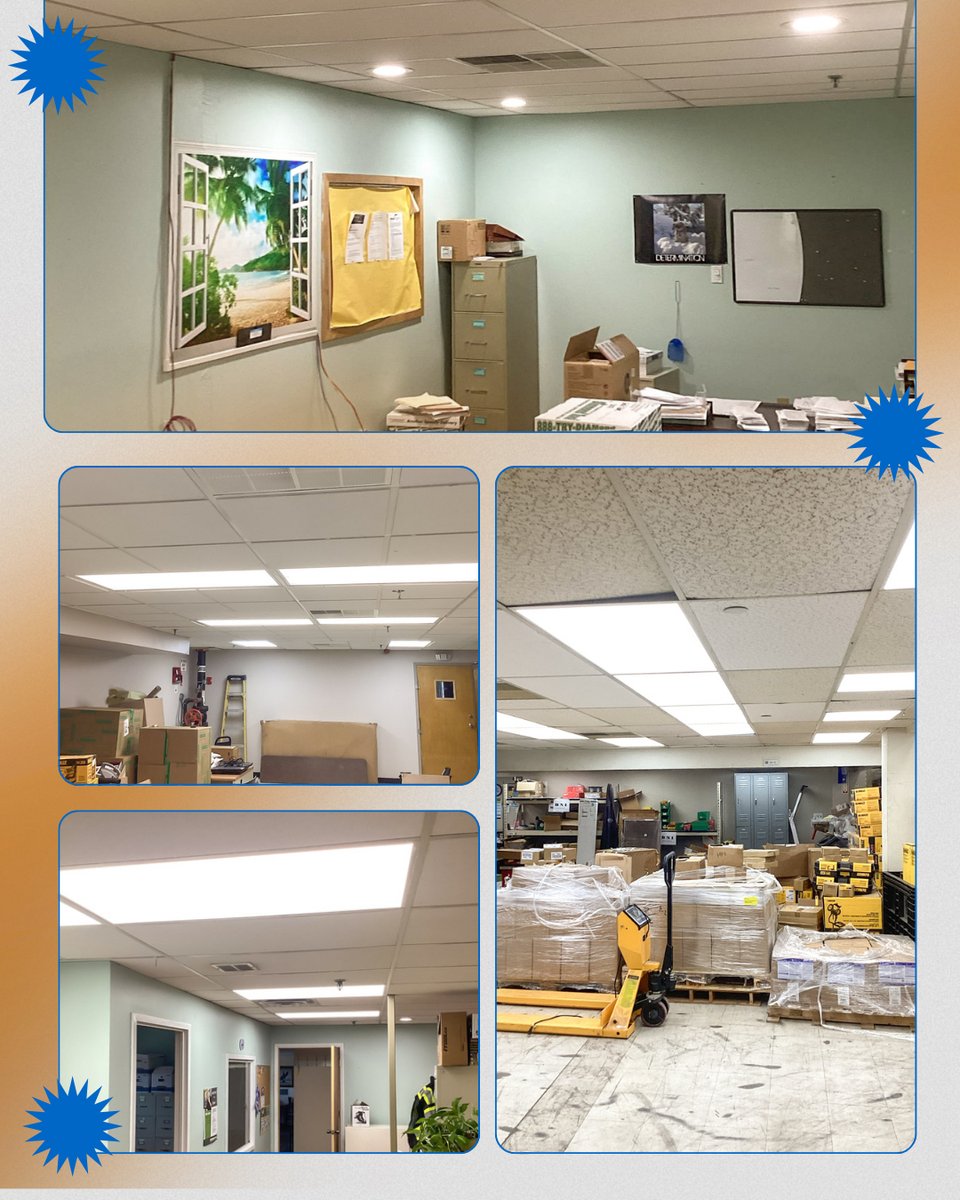Gen3Electric's tweet image. Big shoutout to Diamond Tools in South Philly! 💡 Our crew (Asmara, Shane, Jett, Darnell &amp;amp; Kenny) upgraded their warehouse + offices with new LED lighting, 20ft ceilings, 50+ fixtures, and one BIG glow-up! ⚡🙌 #GEN3Electric #SouthPhilly #LEDUpgrade