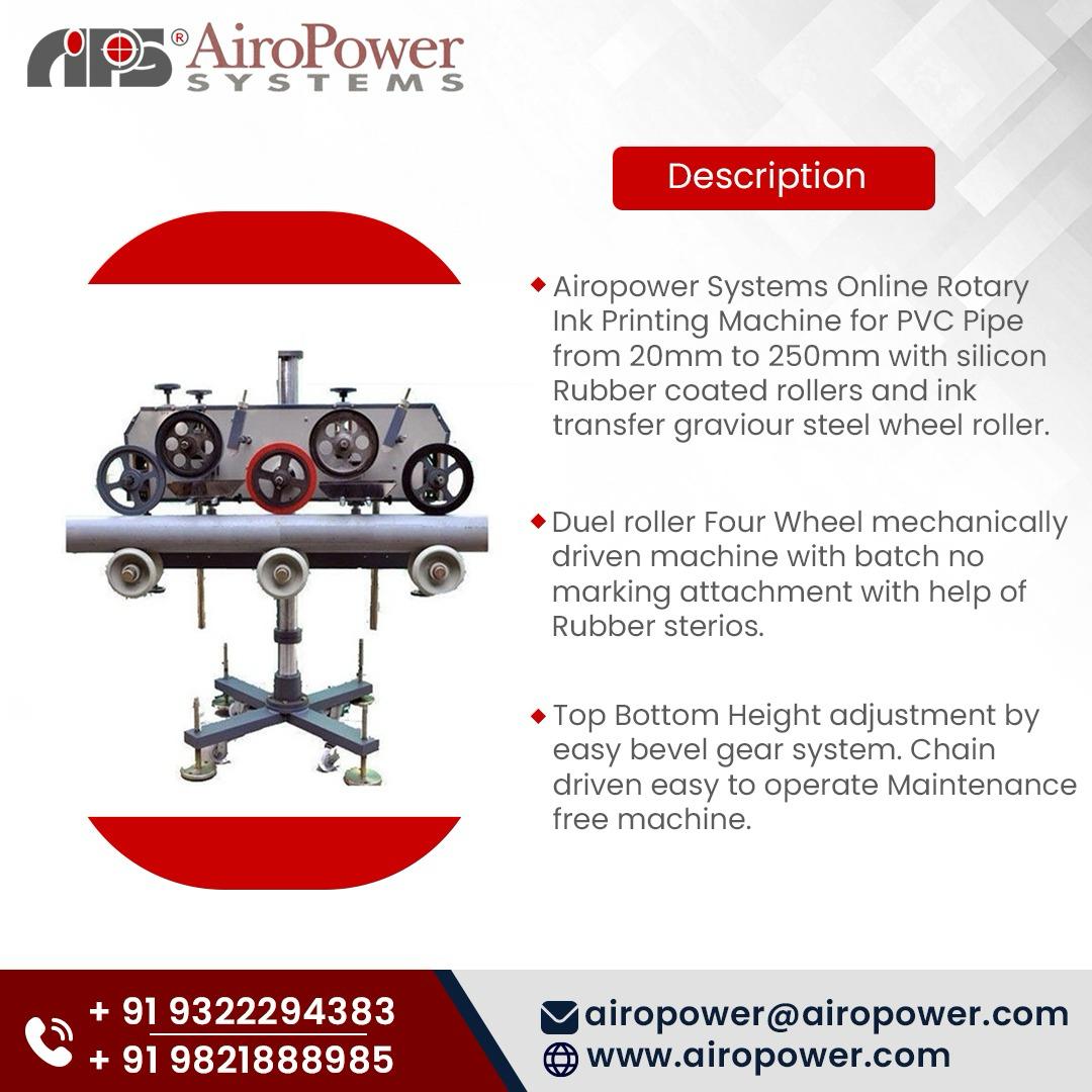 AiroPower1's tweet image. 🎯 AiroPower Systems brings you the Online Rotary Ink Printing Machine for PVC pipes (20mm–250mm)
 
📞Call: +91 9322294383 | +91 9821888985
 📧 Email: airopower@airopower.com
 🌐Website: airopower.com
.
.
#AiroPowerSystems #InkPrintingMachine #PVCPrinting #MadeInIndia