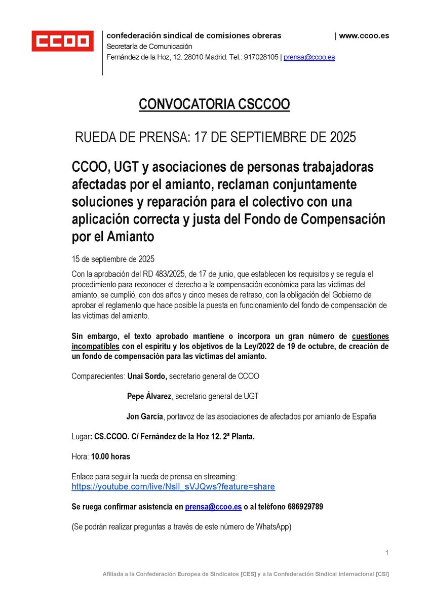 Salud Laboral CCOO (@saludlab_ccoo) on Twitter photo 