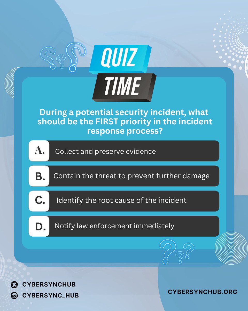 CyberSyncHub's tweet image. Quiz time with Cybersync Hub!

Tell us what you think the answer is.

#Cybersecurity #Cybersynchub #cyberawareness