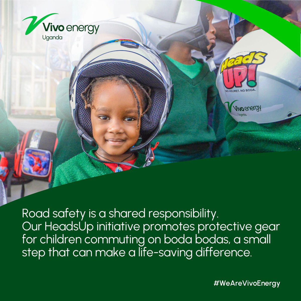 School is open for term three so let’s make sure the road to learning is safe. 

We’re promoting safer road use for school children in Uganda with our ‘HeadsUp’ child safety helmets that are available at select Shell stations for only 70k

Protect your kids, give them the