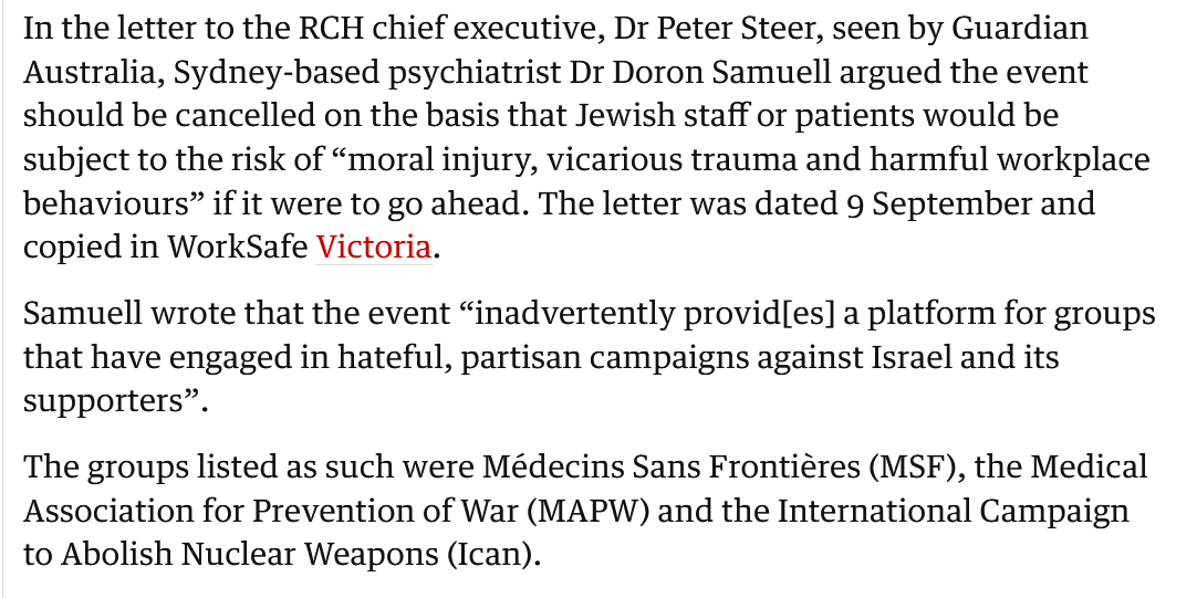 A Sydney-based psychiatrist Dr Doron Samuell, is, it appears, the sole reason that Melbourne’s Royal Children’s Hospital (RCH) suddenly cancelled a planned panel discussion on the effects of war on children’s health just days after its chief executive received a letter alleging