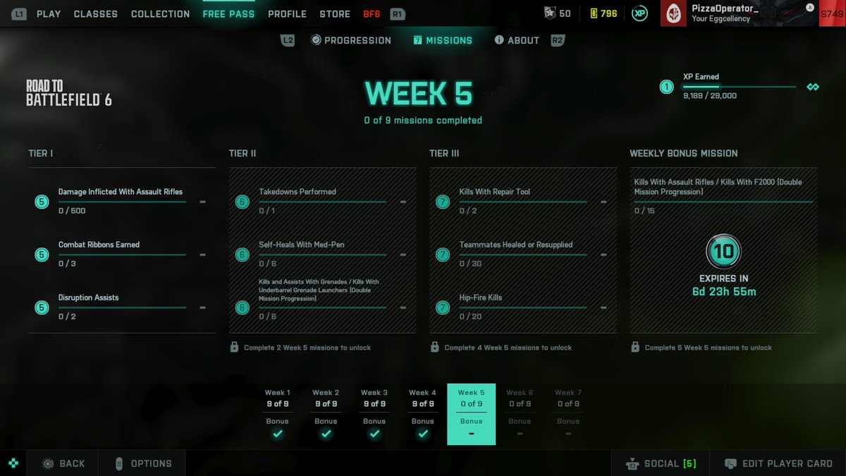 New Weekly Missions are up! 

Some interesting ones this week… 

• Hurt things with an Assault Rifle
• Combat Ribbons x3
• Disruption Assist… 
• Get Real Close to an Enemy… 
• Stick the Med-Pen in you
• Use some Boom Balls… (Underbarrels double mission progress) 
•
