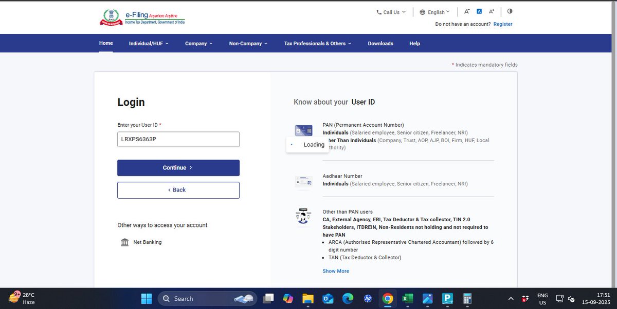Still loading <a href="/IncomeTaxIndia/">Income Tax India</a> if you are expecting us the file on or before 15-09-2025, so we may expect that site shall run smoothly. have been trying since 2 hrs still issue persited.