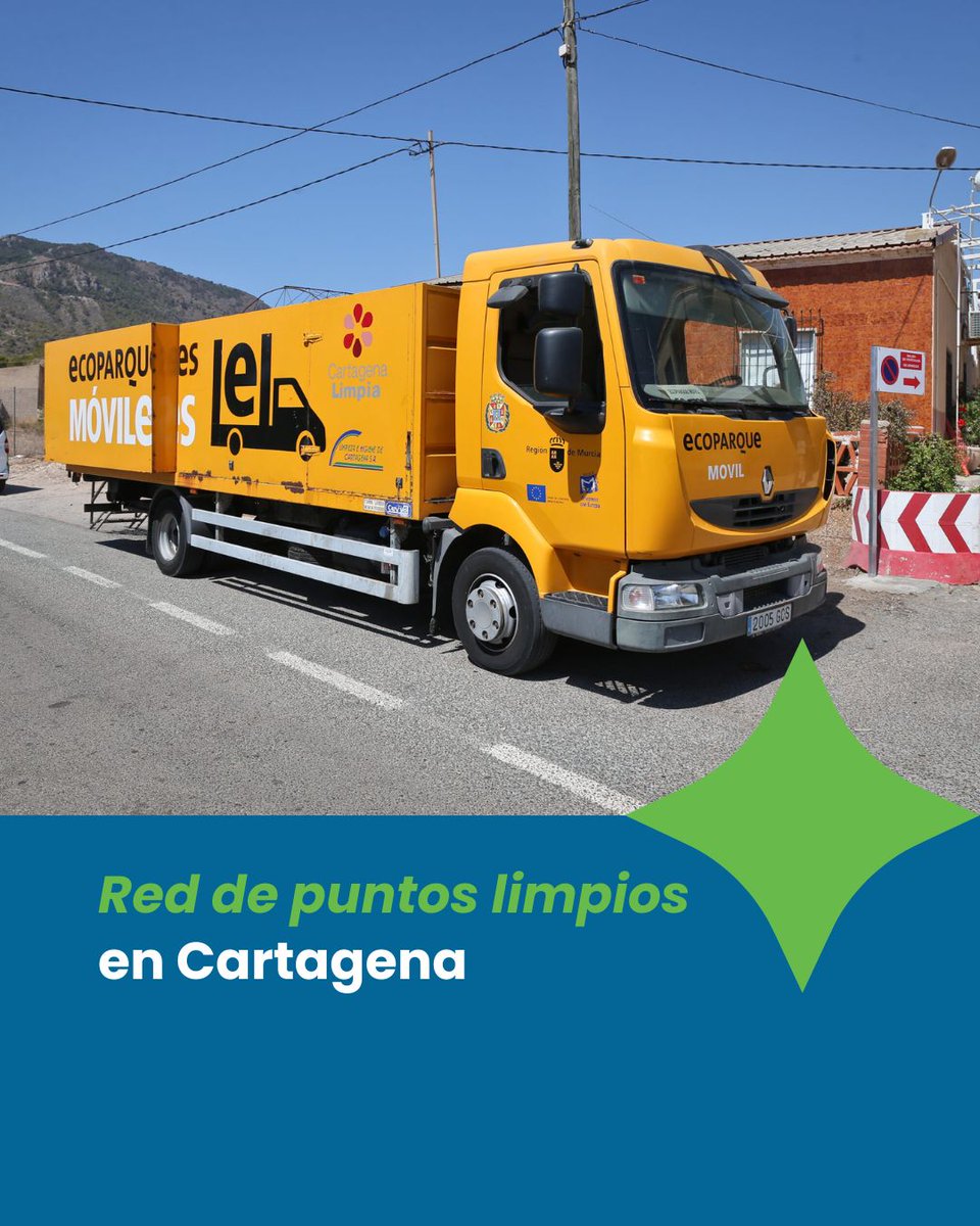 Además de los ecoparques de La Asomada y La Vaguada, Cartagena dispone de una red de #puntoslimpios móviles que se ubican en diferentes barrios y diputaciones durante la semana según un calendario, que puedes revisar en nuestra web para conocer cuándo estarán cerca de ti ♻️
Y si