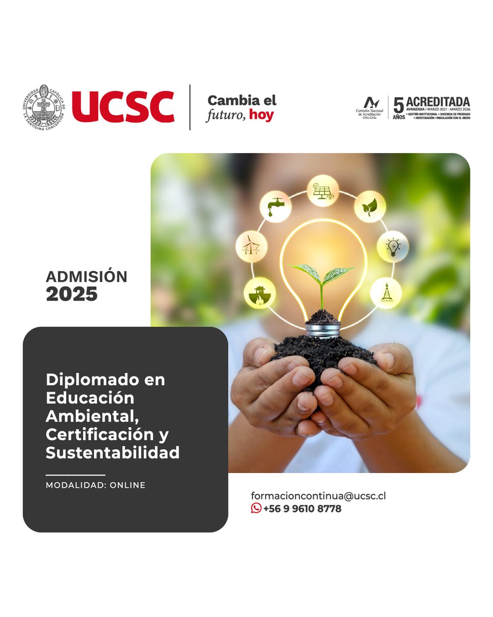 CienciasUCSC's tweet photo. 📢Compartimos la oferta de diplomados del área de ciencia y medio ambiente, con modalidad virtual.
¡Ven y perfecciónate con nosotros!
📲Para mayor información ingresa a https://t.co/ayof7vTEe4
#Diplomados #UCSC #UCSCConcepcion #UnidosPorLaExcelencia https://t.co/NX3KknFAzF