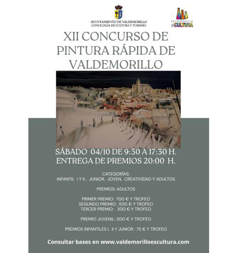 Pinceles y caballetes volverán a las calles de #Valdemorillo el 4 de octubre con el XII Concurso de Pintura Rápida. Vuelve a abrirse a artistas y aficionados que podrán concurrir con una única obra de estilo y técnica libre. Bases  👇valdemorilloescultura.com/wp-content/upl…