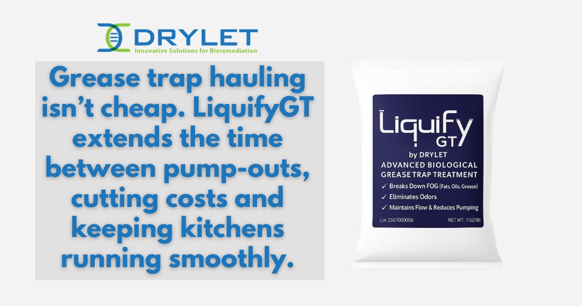 Drylet's tweet image. LiquifyGT reduces grease buildup in traps, helping kitchens cut pumping costs and stay compliant — all while supporting cleaner, more sustainable operations.

#LiquifyGT #GreaseTrapSolutions #SustainableBusiness #FoodServiceInnovation #FOGManagement #KitchenCompliance…