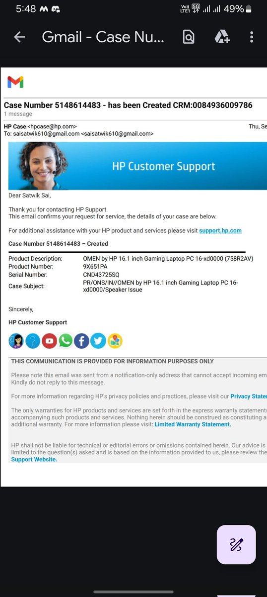 yuvrajvermavv's tweet image. "Hi @HPSupport, I purchased an HP Omen 16 gaming laptop in May 2025. the speakers already damaged. I already filed a case, your technician checked &amp;amp; said repair needs company approval. Kindly expedite the approval and resolve this issue  #HPOmen #Support"