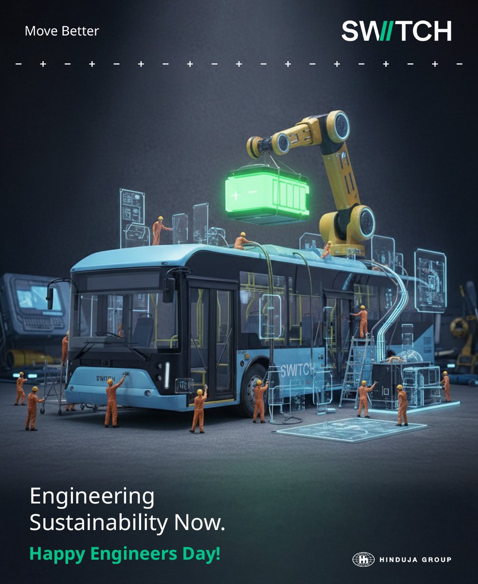 switchmobilitye's tweet image. Smart engineering + Sustainable solutions = A better planet.
Celebrating Engineers' Day with all the brilliant minds making mobility smarter and cleaner.
#HappyEngineersDay #SmartEngineering #SustainableMobility #Switchmobility