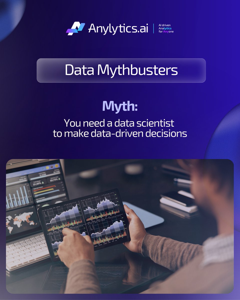 AnylyticsAI's tweet image. MYTH: You need a data scientist to make data-driven decisions.  

FACT: With Anylytics.ai, you don’t even need a spreadsheet.  

❌: Our AI handles the prep, tagging, and visualization for you.

Visit anylytics.ai for more.

#AnylyticsAI #DataMyths #AI
