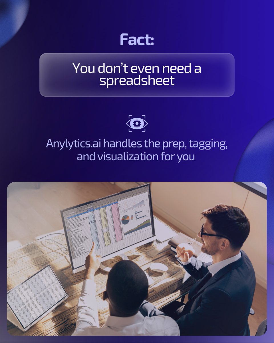 AnylyticsAI's tweet image. MYTH: You need a data scientist to make data-driven decisions.  

FACT: With Anylytics.ai, you don’t even need a spreadsheet.  

❌: Our AI handles the prep, tagging, and visualization for you.

Visit anylytics.ai for more.

#AnylyticsAI #DataMyths #AI