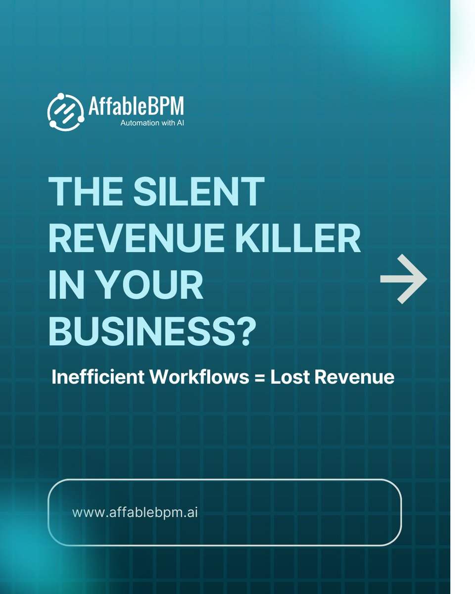 💸 Inefficient workflows = silent revenue killer.
❌ Delays, errors &amp; lost visibility drain margins daily.
✅ With AffableBPM: automated processes, real-time insights &amp; faster decisions.
👉 Stop the leak. Drive efficiency.

#WorkflowAutomation #BPM #Efficiency