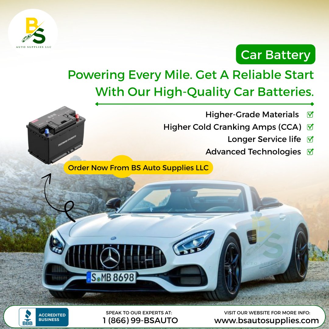 supliesbsauto's tweet photo. Power every mile with reliable, high-quality car batteries. 
Built for longer life and stronger starts — only at BS Auto Supplies LLC.

#CarBattery #ReliableStart #BSAutoSupplies #LongLastingPower #HighCCA #AdvancedBatteryTech #CarMaintenance #PowerYourDrive #BatteryUpgrade https://t.co/PC8KjeJCZv