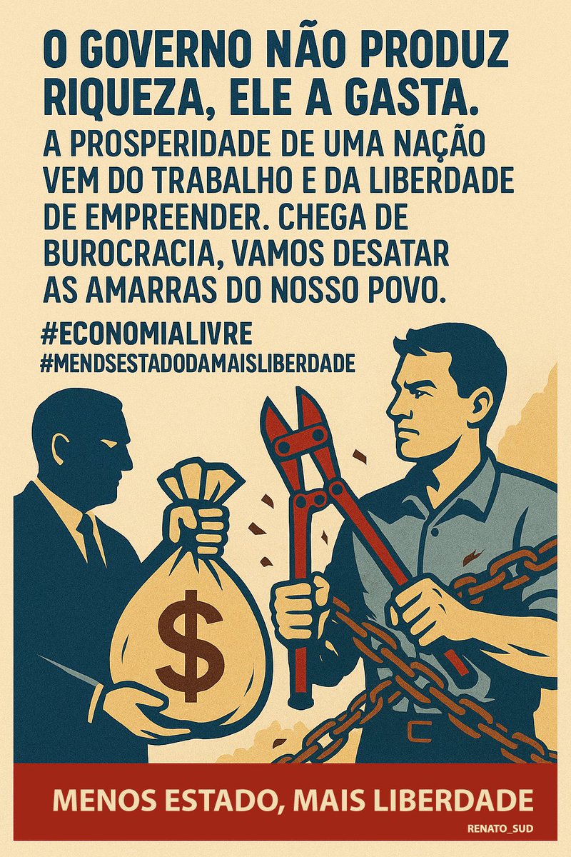 _doppiozero's tweet photo. "O governo não produz riqueza, ele a gasta. A prosperidade de uma nação vem do trabalho e da liberdade de empreender. Chega de burocracia, vamos desatar as amarras do nosso povo. #EconomiaLivre #MenosEstadoMaisLiberdade" https://t.co/Tsu31zJjYF