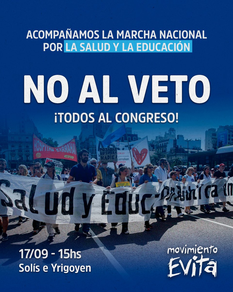 Este miércoles 17 volvemos a la calle en la Marcha Federal por la Educación y la Salud.

Milei vetó los presupuestos para los jubilados, las universidades y la emergencia hospitalaria.
Nosotros defendemos los derechos de nuestro pueblo.

Nos vemos en la calle.