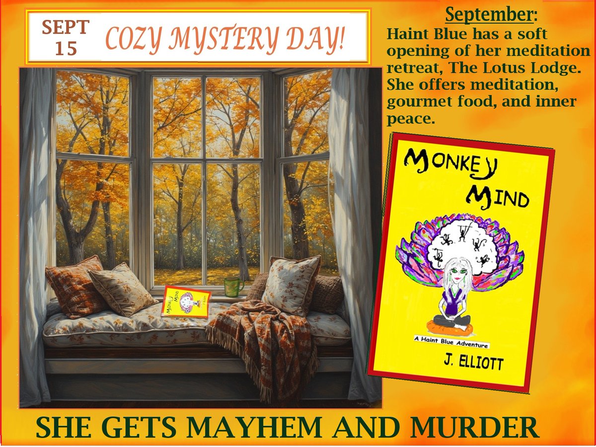 The soft opening of Haint's meditation retreat should be gentle as the autumn breeze. Turns out, finding inner peace can be murder. 
amazon.com/Monkey-Mind-Ha… 
#monkeymind #cozymystery #books #buddhistfiction #jelliott #hedonistichoundpress #haintblue
