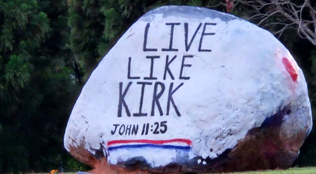 KarenS71's tweet photo. Ardrey Kelly High School in Charlotte, NC are discriminating against a young group of students who painted recently a message of Patriotism for their nation &amp; a tribute to Charlie Kirk on the Spirit Rock that sits on the school's property. THOSE students are facing charges! 🧵 https://t.co/iAop3DGu4B