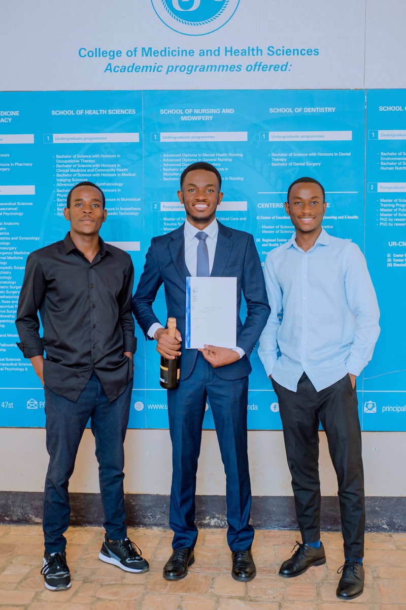From medical student to Medical Doctor 🩺
The path complete — A chapter ends, but the journey of healing begins.
Grateful to my family, colleagues, mentors and to our supervisor Dr <a href="/MunyanezaRober1/">Munyaneza Robert</a> 
Humbled, thankful, ready🙏
#MDGraduate #NewDoctor #MedicalProfession #MedTwitter