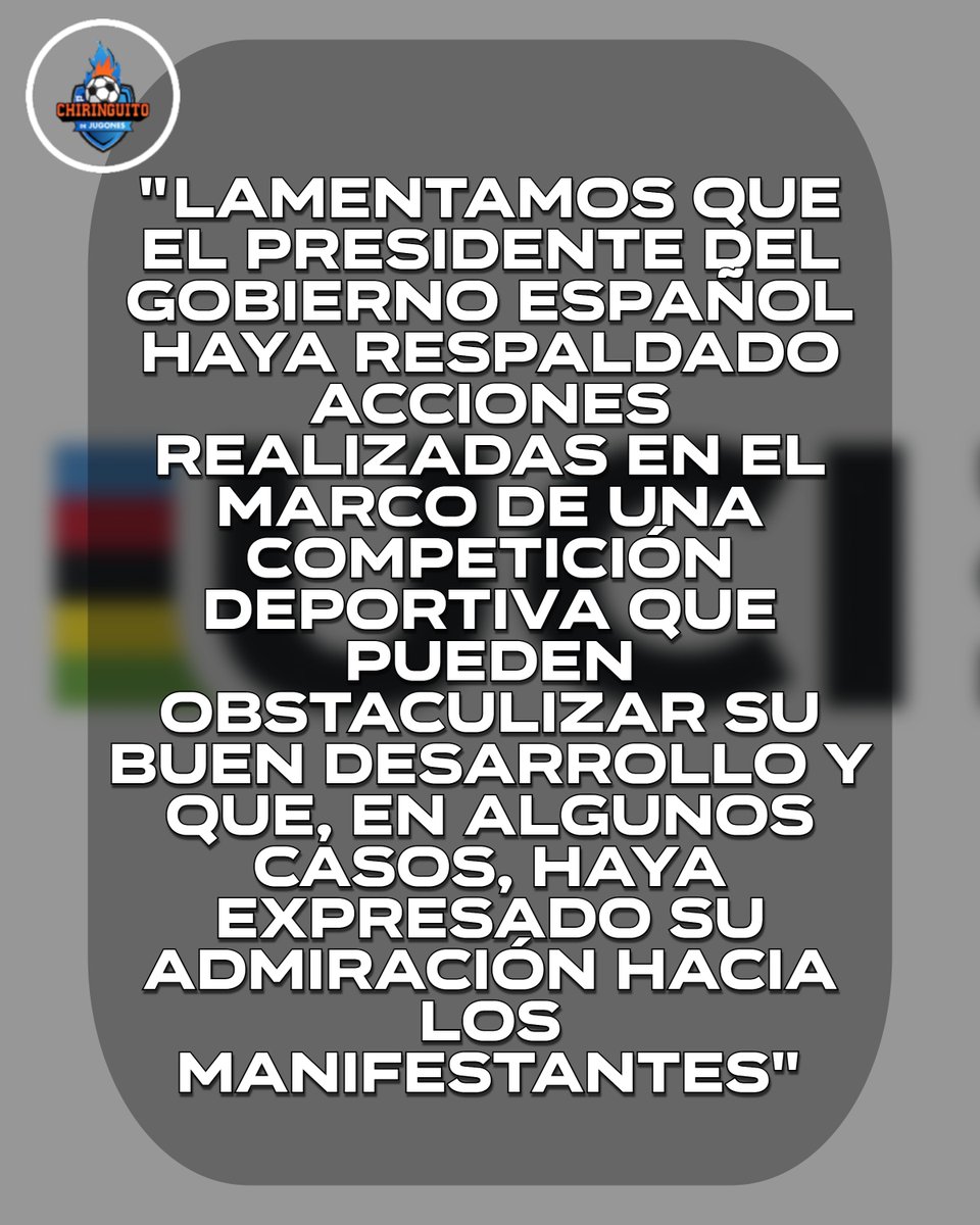elchiringuitotv's tweet photo. ‼️ Última hora | Duro comunicado de la UCI contra el Gobierno y Pedro Sánchez por 'La Vuelta'

👉 "Contradice totalmente los valores olímpicos de unión, respeto mutuo y paz".

👉 "Pone en tela de juicio la capacidad de España para acoger grandes eventos deportivos internacionales".