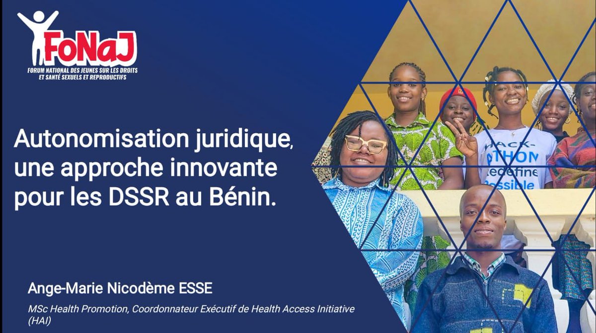 Heureux d’annoncer que mon abstract intitulé « Autonomisation juridique, une approche innovante pour les DSSR au Bénin » a été sélectionné pour une présentation orale au FoNaJ DSSR/2025.

Merci <a href="/JVSAssociation/">Association Jeunes Volontaires pour la Santé</a>
#FoNaJDSSR2025 #JeunesseEnAction #BNN229 #HAI #Bénin #LegalEmpowerment