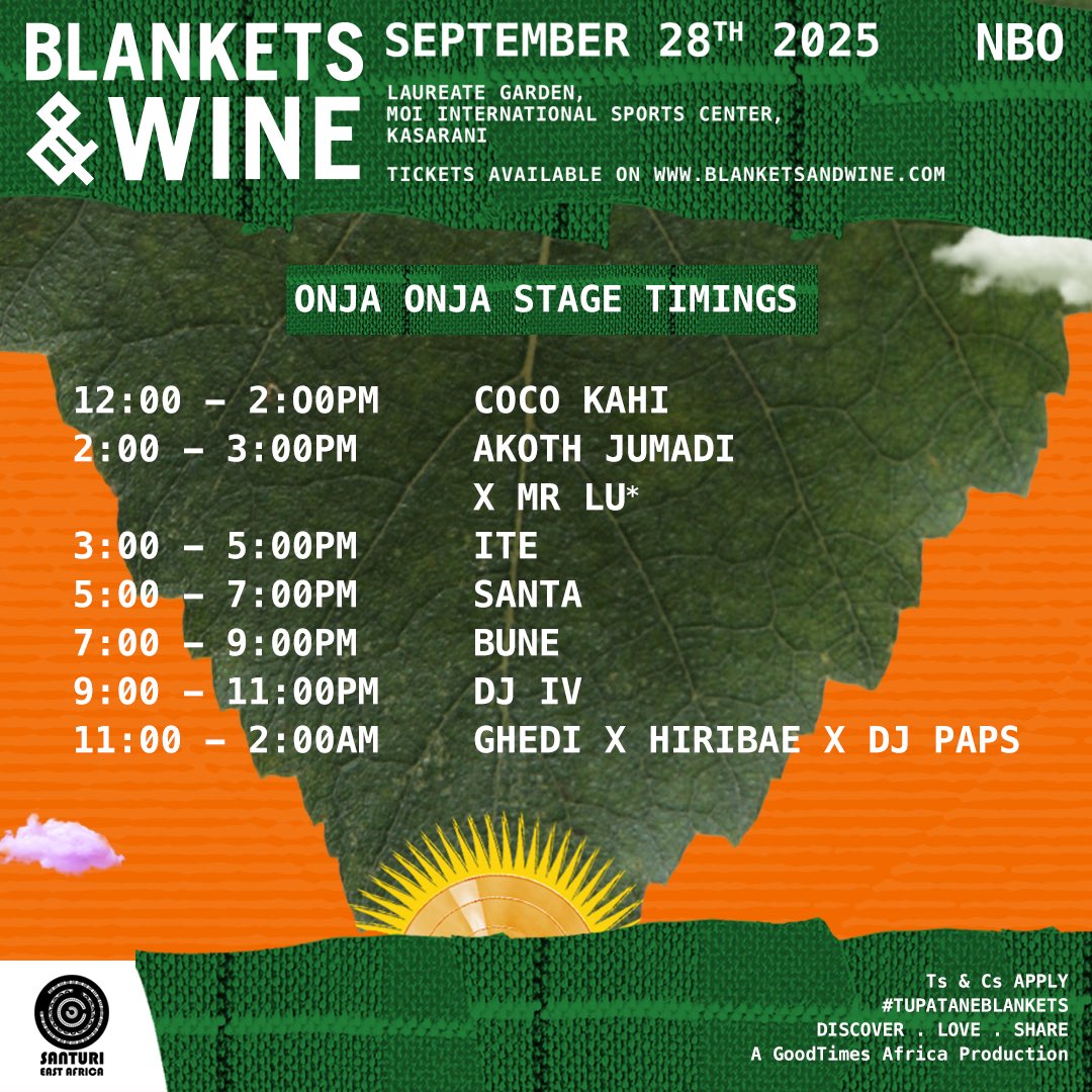blanketsandwine's tweet image. Set times are IN for both the Live Stage &amp;amp; OnjaOnja Stage🔥🔥

From the opening vibes to the closing act, the lineup is stacked and the energy will not miss a beat. Don’t say we didn’t warn you 👀 #tupataneblankets #itsalwaysagoodtime #blanketsandwine