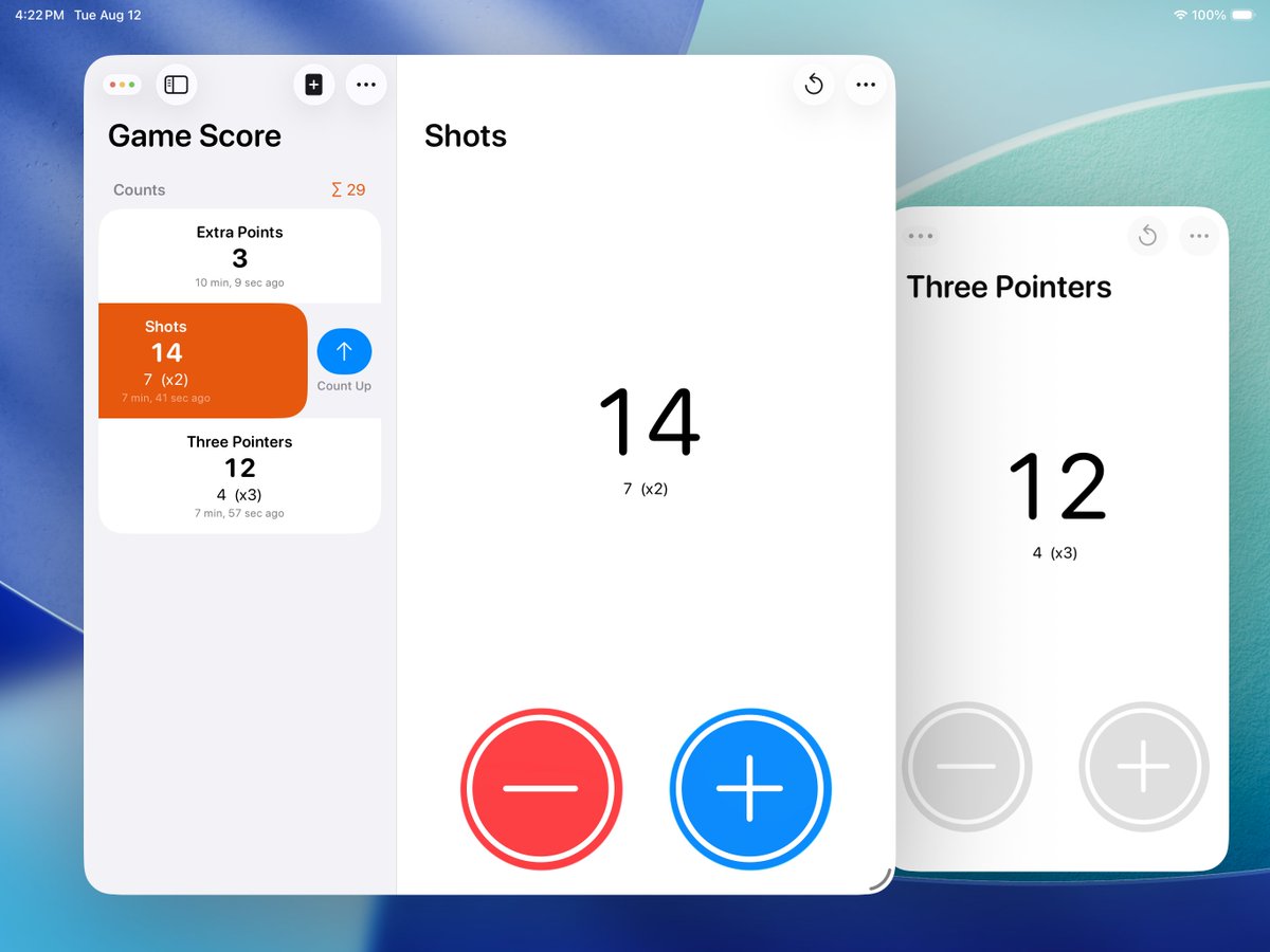 RandomProjects's tweet photo. • Multi-Window - Take full advantage of iPadOS 26’s new windowing. Work with multiple counts simultaneously!
• iCloud - All of your counts stay in sync across your devices automatically.

Designed for iOS/iPadOS/watchOS 26, also available on macOS and visionOS. https://t.co/m1r6K8wCVD