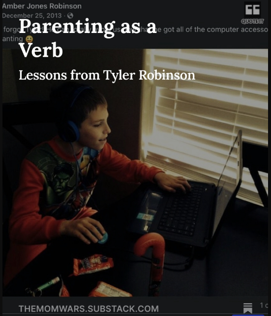Parenting as a Verb -- I wrote today for <a href="/TheMomWars/">The Mom Wars</a> about what we should learn from Tyler Robinson's upbringing: 

Read it (and subscribe): open.substack.com/pub/themomwars…