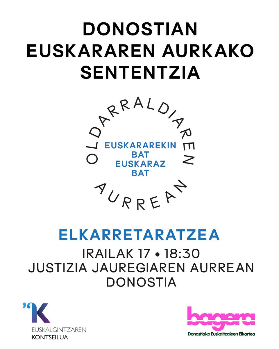 Herritar eta langileon eskubideen defentsan, asteazkenean Donostiara!

<a href="/kontseilua/">Euskalgintzaren Kontseilua</a> <a href="/BAGERAelkartea/">Bagera Elkartea</a>