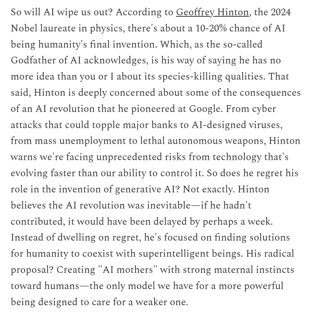 RCoding26368's tweet image. The rapid development of AI may pose a threat to humanity and requires urgent control and regulation
keenon.substack.com/p/ai-godfather…