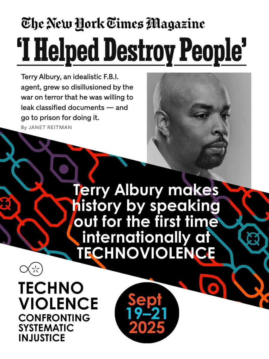 Terry Albury, former FBI agent &amp; whistleblower, leaked documents exposing racial &amp; religious profiling. Now he joins #DNL36 to speak internationally for the first time.

🗓️ 19–21 Sept, Berlin
🔗 disruptionlab.org/technoviolence
Source: NYT 2021
#Technoviolence #DNL36