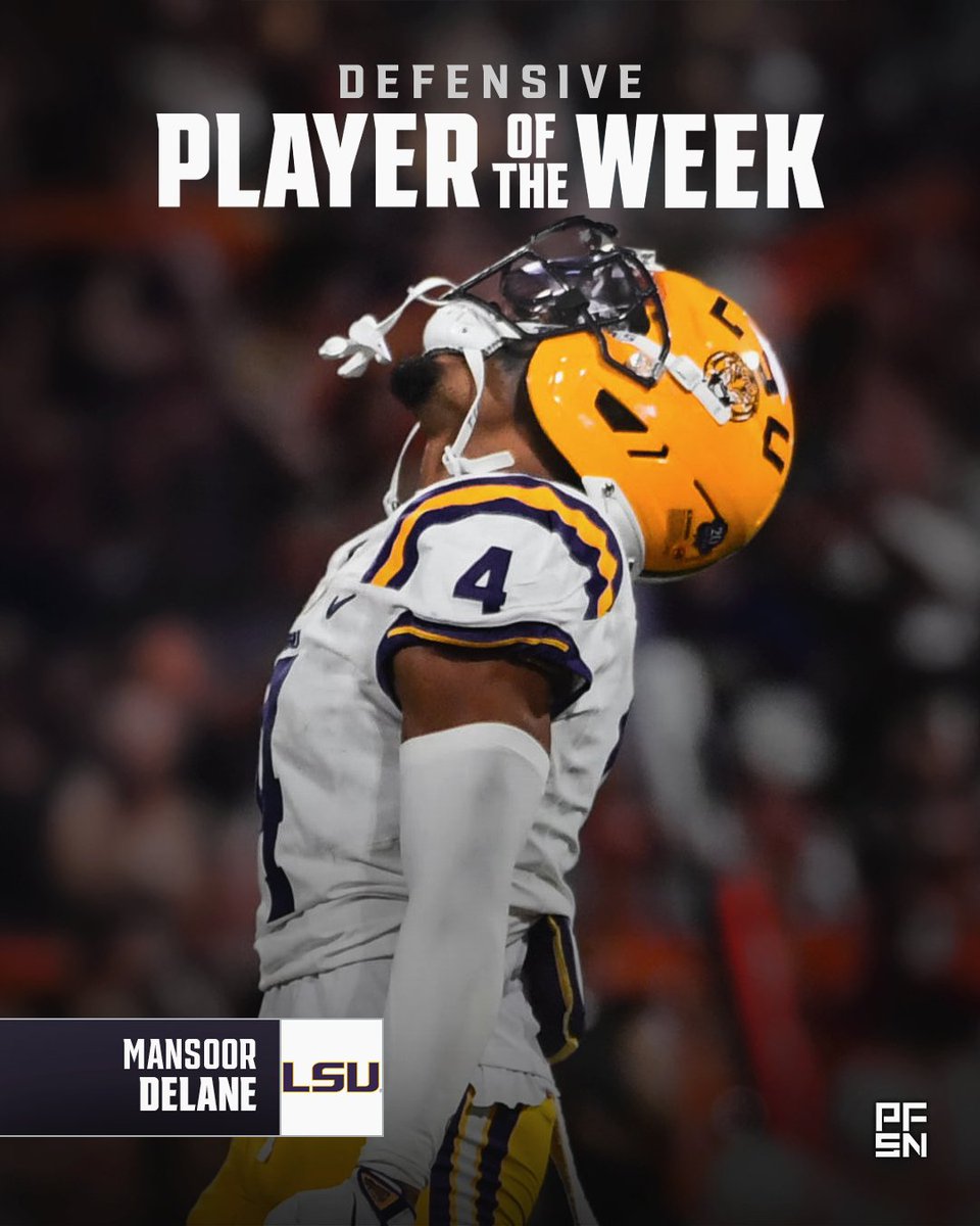 PFSN's Week 3 CFB Defensive Player of the Week: LSU CB Mansoor Delane

🔒 6 targets
🔒 2 receptions allowed
🔒 11 yards allowed
🔒 42.4 QB rating against
🔒 5 tackles
🔒 90.1 PFSN CB Impact grade

<a href="/LSUfootball/">LSU Football</a> 🐯