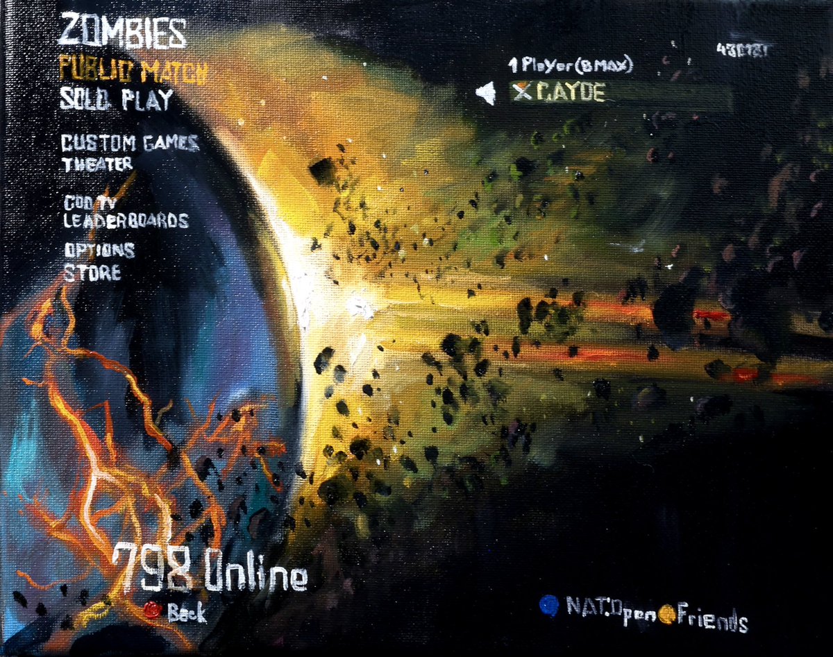I made an oil painting of the Call of Duty, Black ops 2 zombies menu