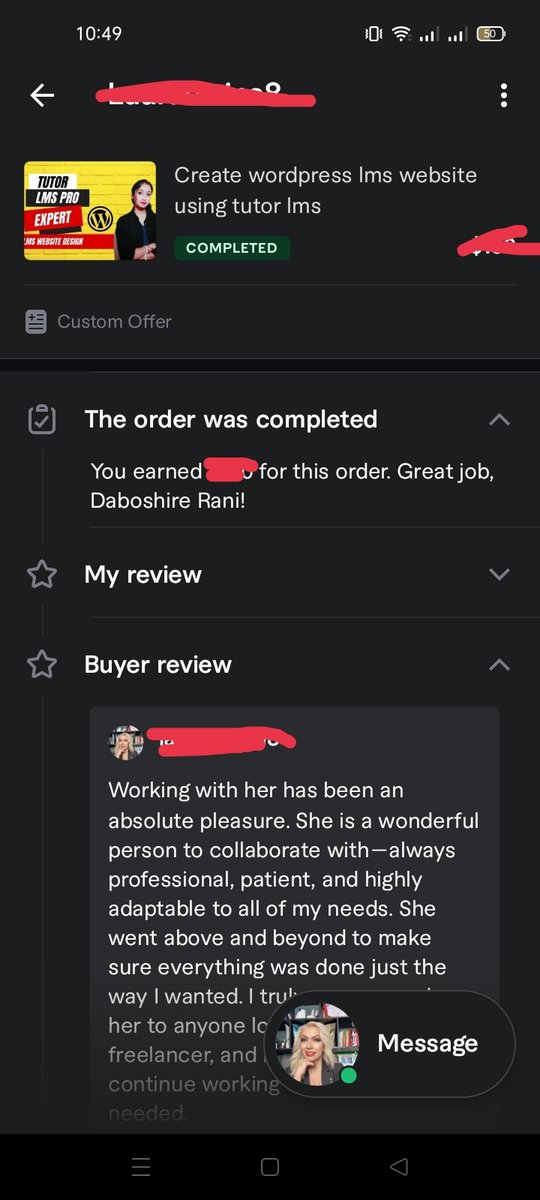 daboshirerani's tweet image. Another completed order with 5 star rating &amp;amp; review..🥰❤
Thanks to Minhazul Asif Vaiyaa &amp;amp; Codemanbd - কোডম্যানবিডি ❤

#happyfreelancing 
#tutorlms 
#daboshire