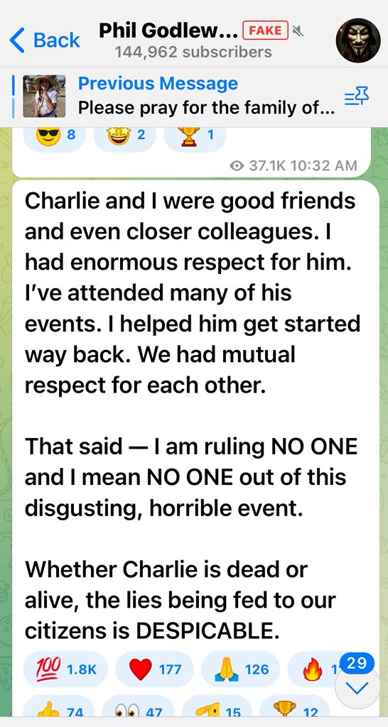 Couldn't watch what Phil said about Charlie Kirk late Saturday night. as he's even more crazy than usual. Showing the gory photos from the thing. I just can't. 

Now he's best buds with Charlie 🙄