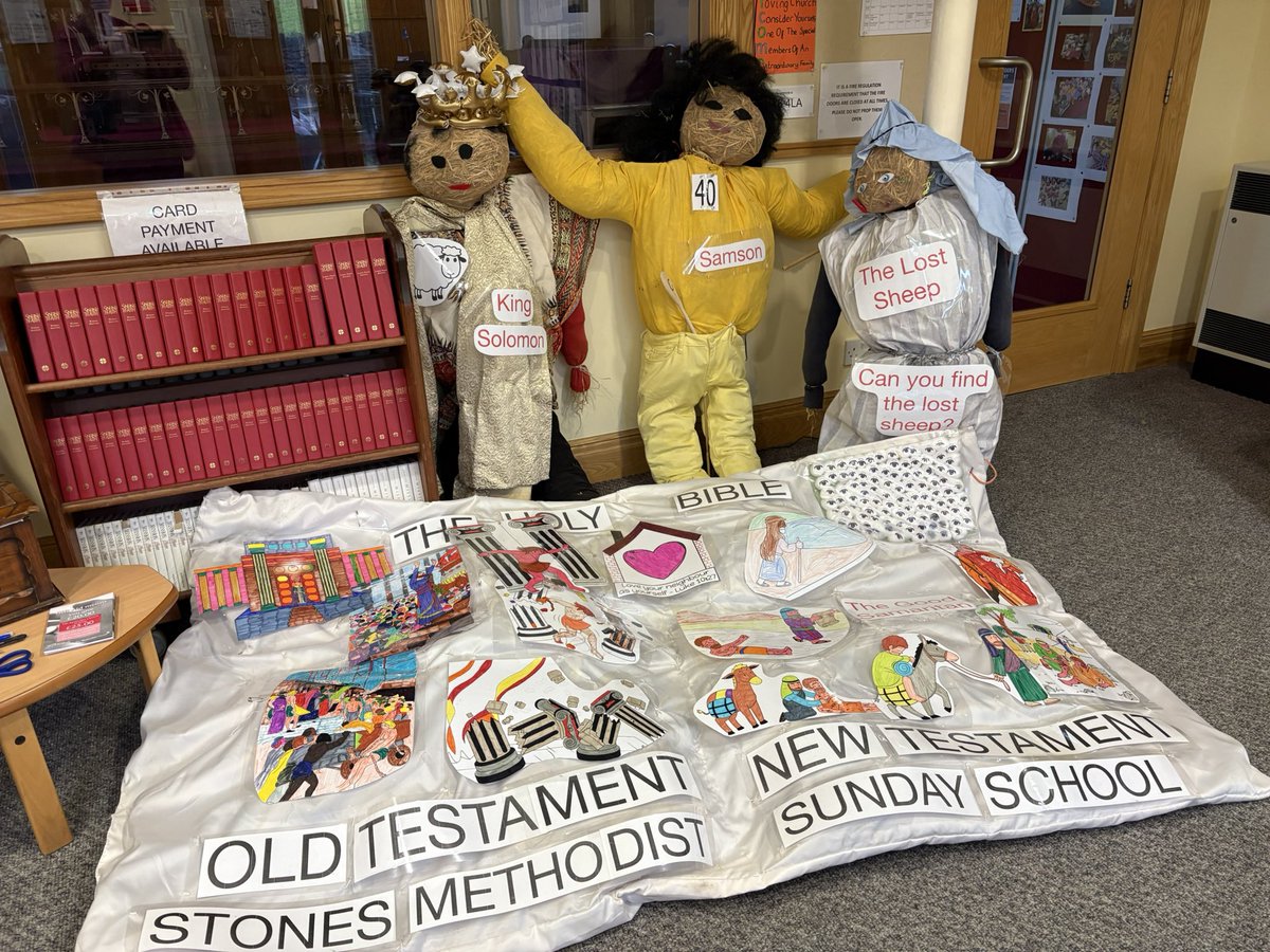 stonesmethodist's tweet photo. Join us for our All Age Harvest Festival service on Sunday 21st September starting at 10.30am. Everyone welcome. 
Our Scarecrows from the Norland Scarecrow Festival will be on display. https://t.co/qnkskWMvxN