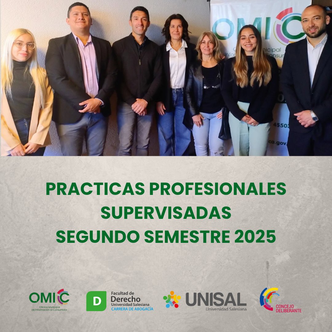 La Directora de la OMIC, Lic. Morena Rossello, recibió a los alumnos de la Facultad de Derecho de la <a href="/unisalAR/">UNISAL</a>  que realizarán las #PrácticasProfesionalesSupervisadas del 2do. semestre del 2025.
Estuvieron presentes el Decano Dr. <a href="/italianomatias/">Matias Italiano</a> y el Prof. Santiago Baroffio.